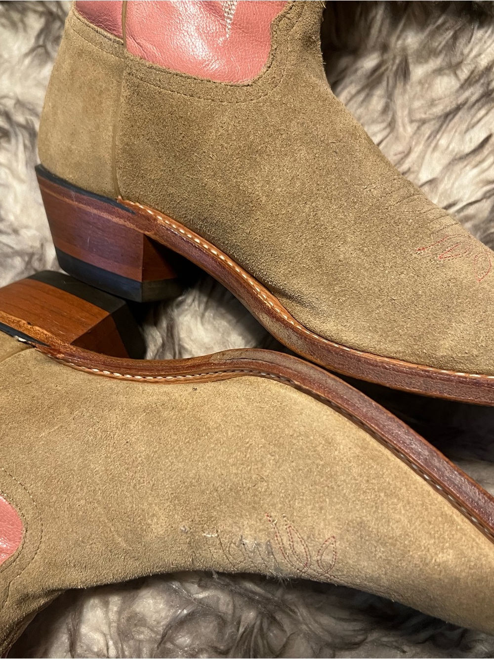 Tony Lama Women Suede Foot Pink Leather Shaft Cowboy Boots Sz 6.5 B - Picture 4 of 14